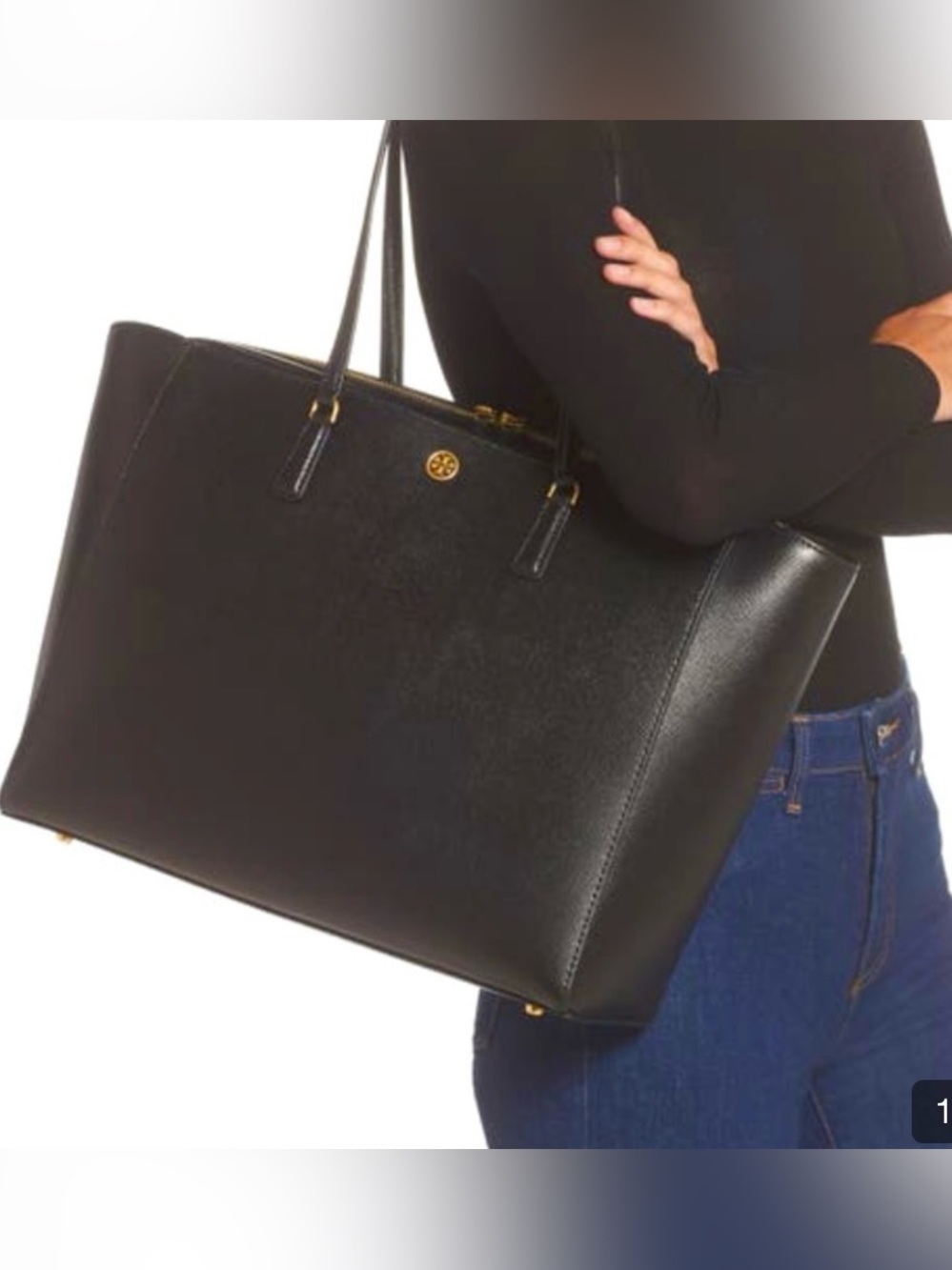 Tory Burch Black Leather Tote with Gold Hardware